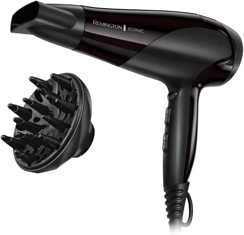 Remington Föhn Ionic Dry (2200 Watt, Krachtig, Ionische Technologie Voor Een Pluisvrij Resultaat, Diffuser, Coolshot) Hair Dryer D3198 [Amazon Exclusief]