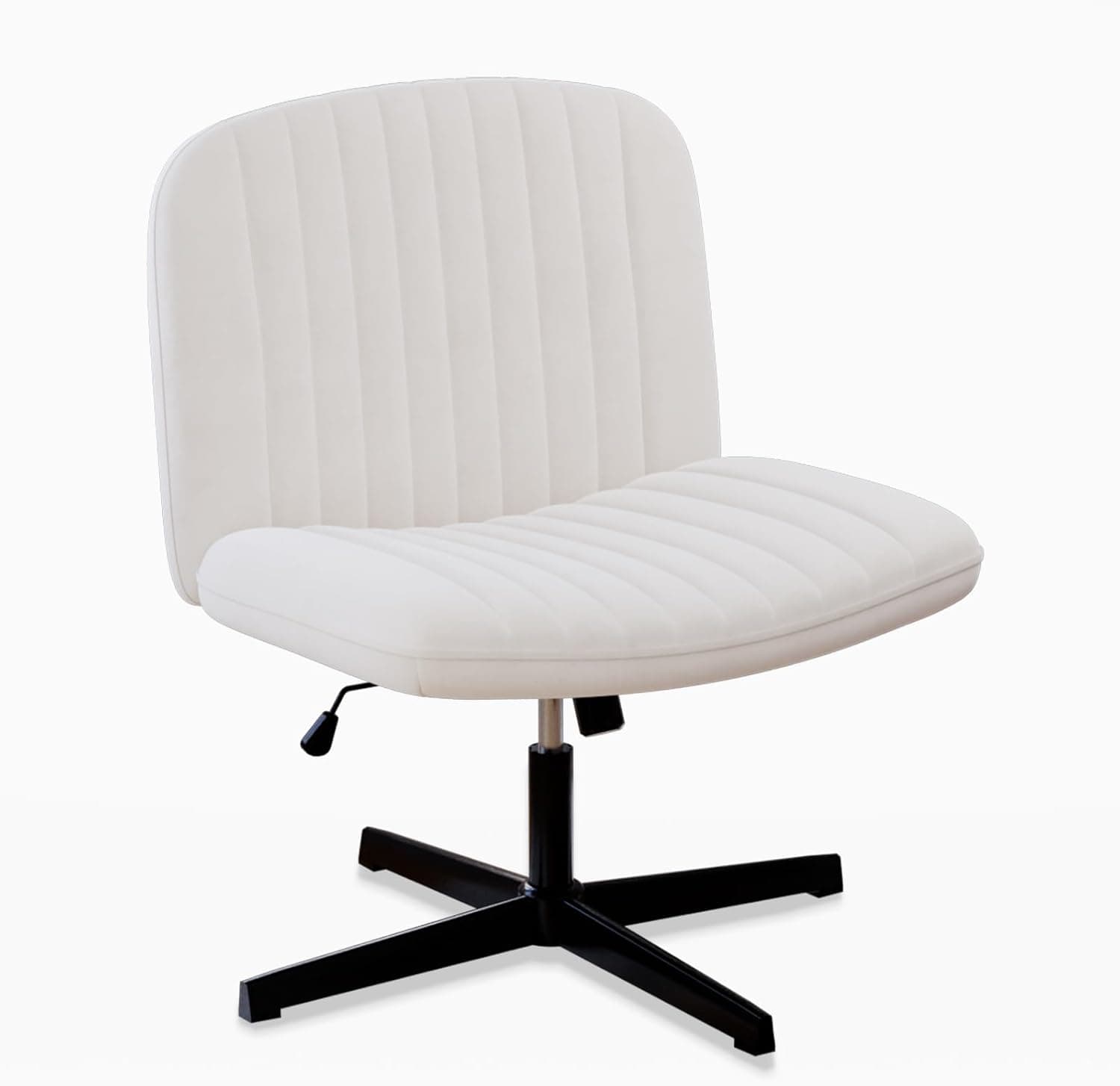 naspaluro Chaise de Bureau sans Accoudoirs, Fauteuil de Bureau avec Large Assise sans roulettes, Fauteuil Pivotant en Velours, Chaise de Maquillage Dossier Inclinable et Hauteur Réglable, Beige