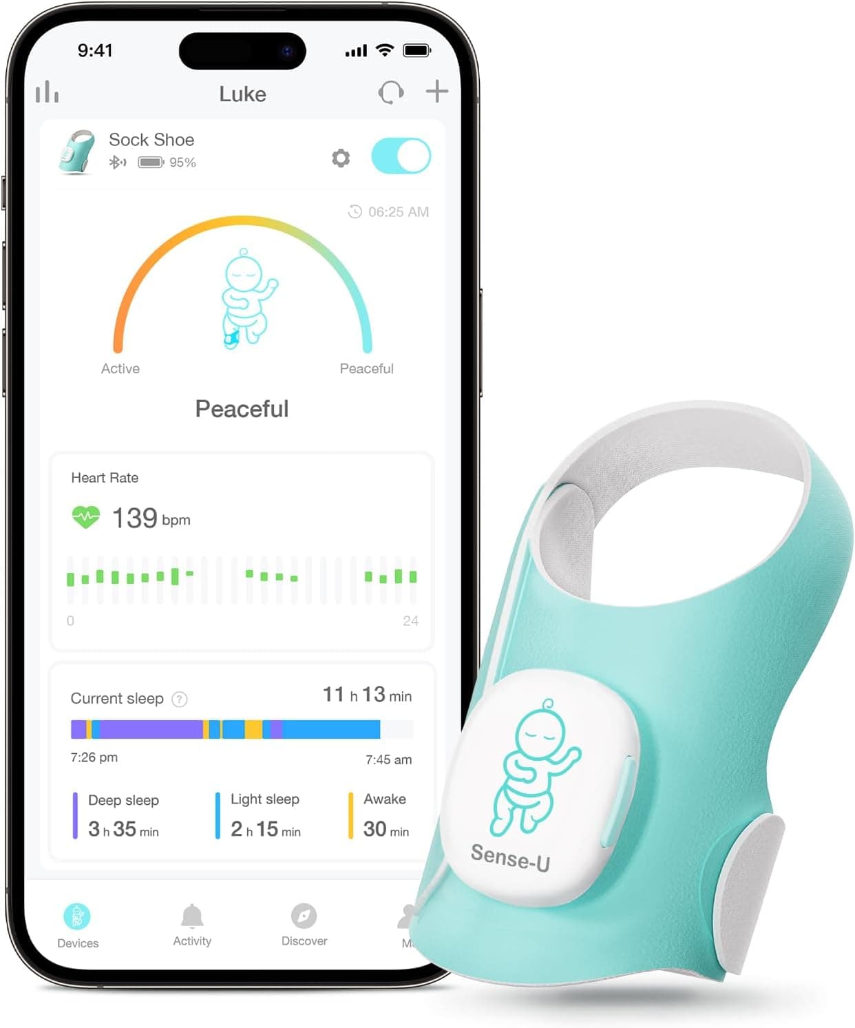 Sense-U Smart Sock Shoe Baby Monitor - Track Baby’s Heart Rate, Movement and Sleep, Infant Foot Monitor for Peace of Mind