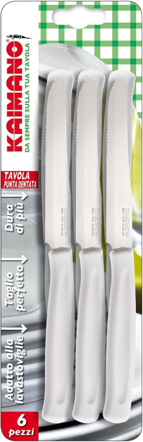 Kaimano ACC0556 Coltelli da Tavola, Plastica, Bianco, 26 x 7 x 2 cm, 6 Unità