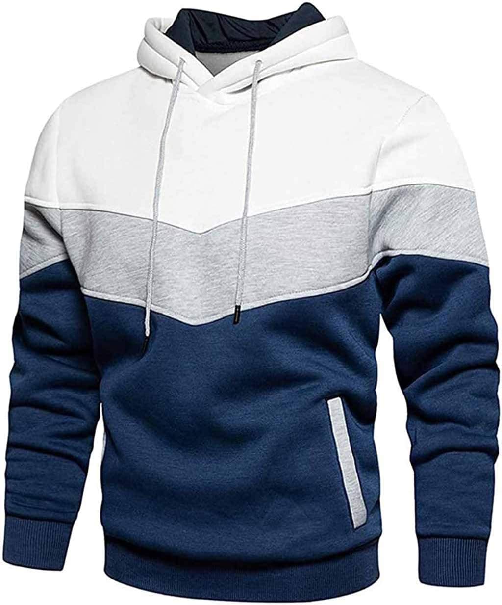 Hoodie Herren Pullover Langarm Sweatjacke Kapuzenpullover Farbblock Sweatshirt