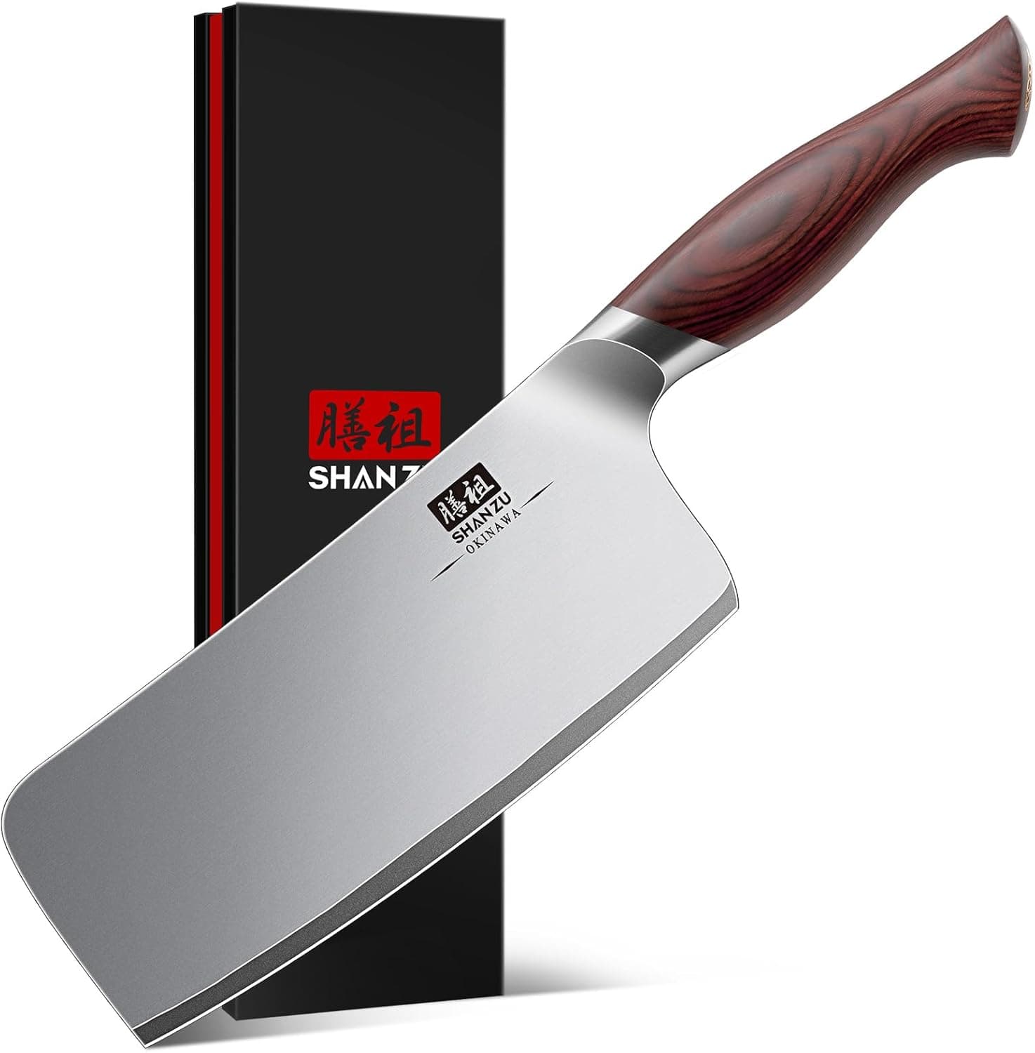 SHAN ZU Coltello Mannaia 18cm, Coltelli Giapponesi per carne e verdure, Coltelli da Cucina Lama Acciaio Inossidabile ad Alto Tenore di Carbonio 10Cr15Mov e Impugnatura Ergonomica in Legno Pakka