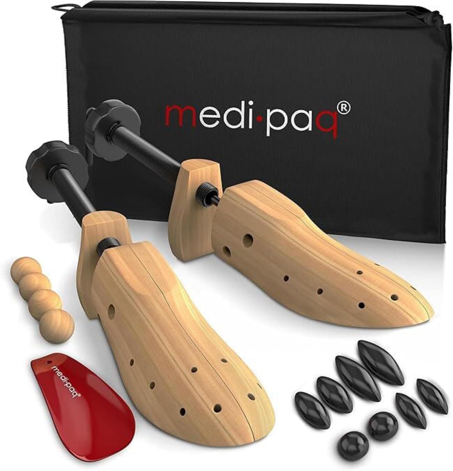 Shoe Stretchers for Men & Women – 2x Two-Way Adjustable Wooden Shoe Trees with Cedar Balls & Storage Bag - Available with Stretching Spray Set