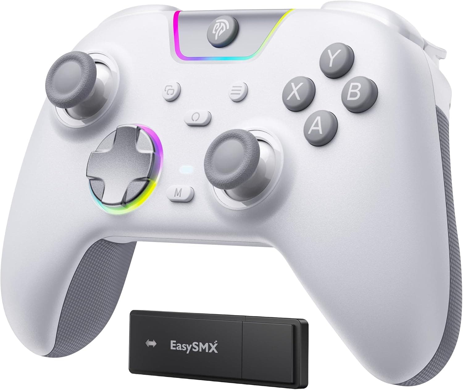 EasySMX X05 Pro Wireless PC Controller, Upgraded Mute Buttons，2-Stage Triggers，Hall Joysticks，1000Hz Polling, Ergonomic Grip, 1000mAh, 2.4G, Multi-Platform Controller for PC/Switch/Android/iOS, White