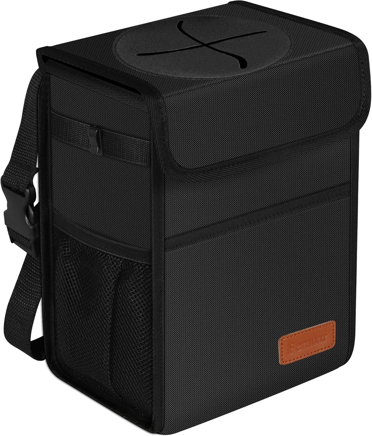 Femuar Leak Proof Car Trash Can with Lid - Waterproof Automotive Garbage Bin for SUVs, Collapsible and Portable Car Trash Bag, Black