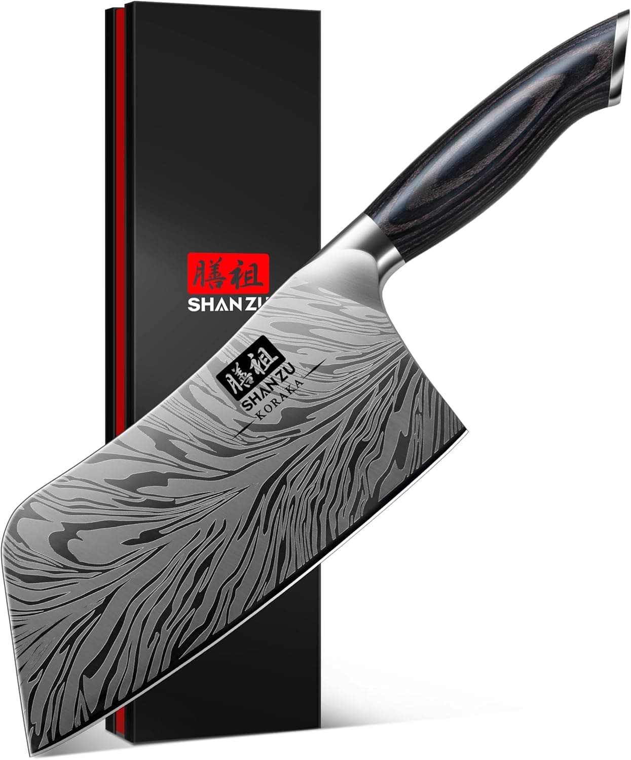 SHAN ZU Coltello da Cucina Professionale 18 cm - Acciaio Giapponese a Polvere 63 HRC - Mannaia da Cucina con Lama a 12° e Manico in Pakkawood - Coltelli Multiuso per Carne, Pesce e Verdure