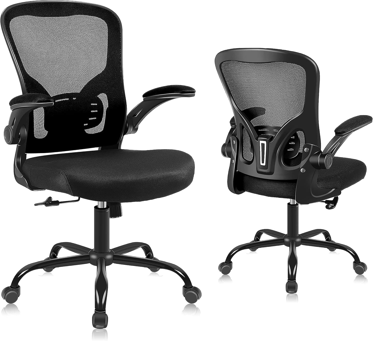 Youhauchair Silla Oficina, Silla Escritorio con Reposabrazos Abatibles, Sillas Oficina con Soporte Lumbar, Silla Ergonomica Escritorio de Malla Transpirable, Negra