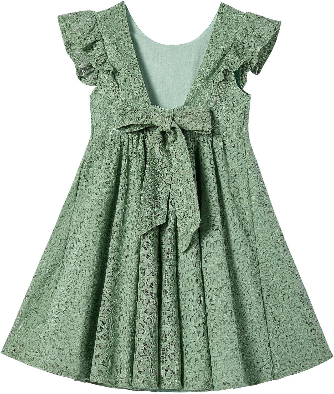 Ugitopi Kleinkind Mädchen Rückenfrei Flatterärmel Spitze Party Kleid Kinder Kleider